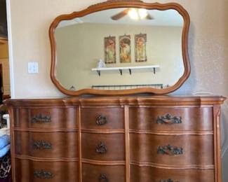 Vintage French Provincial Dresser with Mirror by Bassett Furniture