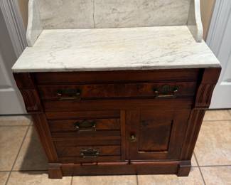 Asking Price: $130
Approx Measurements: 28"w x 14"d x 32"h
Item: Antique Washstand, Solid Wood, Marble Top