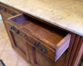 Asking Price: $675
Approx Measurements: 44"w x 18.75"d x 38"h
Item: Antique Marble Top Buffet