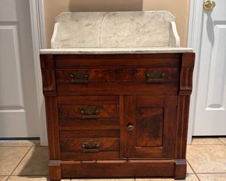 Asking Price: $130
Approx Measurements: 28"w x 14"d x 32"h
Item: Antique Washstand, Solid Wood, Marble Top