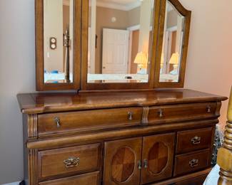Asking Price: $300
Approx Measurements: 64"w x 18"d x 32"h (74" to top of mirror)
Item: Rock City Solid Wood Dresser with Tri-Mirror