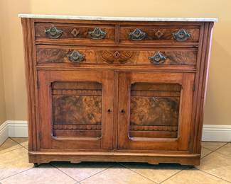 Asking Price: $675
Approx Measurements: 44"w x 18.75"d x 38"h
Item: Antique Marble Top Buffet