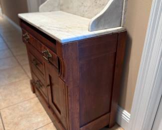 Asking Price: $130
Approx Measurements: 28"w x 14"d x 32"h
Item: Antique Washstand, Solid Wood, Marble Top
