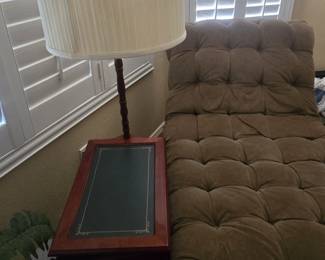 Tan Lounger, lighted table lamp