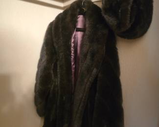 Faux mink coat & hat