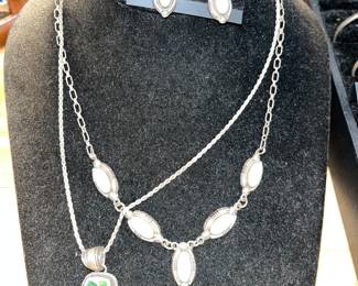 Navajo fire, opal lariat, necklace, and earring set