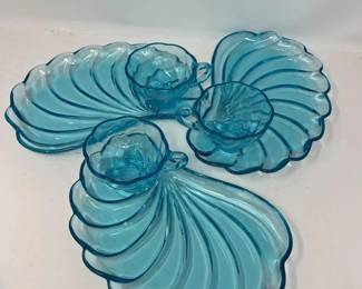 61 ThreeCapriBlueSeaShellSnackPlateswithMatchingCups