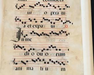 81 AntiphonaryorGradualManuscriptFramedVellumLeafwithChant