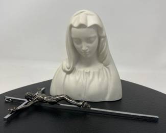 3 BoehmPorcelainMadonnaPewterTonedChristWallCross