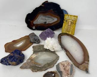 Carnelian Agate Slice, Crystal Rocks & 23K Gold Vial