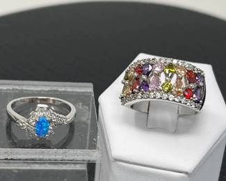 1 PairofSterlingSilver925RingswithMultiStoneDesigns