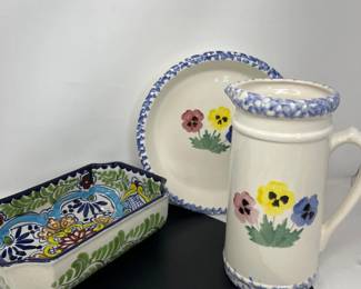 Mexican Pottery Dish & Crock Shop Pitcher & Bowl - Folk & Cali Charm