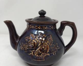 Mid-Century Japanese Teapot – Brown Ceramic with Floral Detail