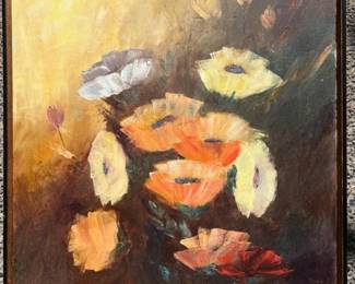 65 MidCenturyFloralOilonCanvasbyDorisRubyWarmPaletteStillLife