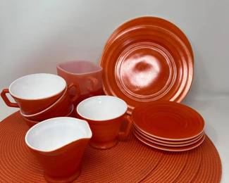 52 OrangeGlasbakeSquareMugsFireKingStylePartialDishwareSet
