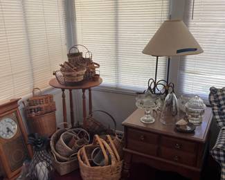 Baskets, antique tables, antique decor