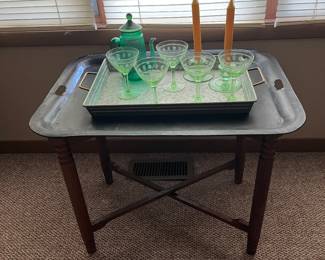Green depression ware, nice antique tray table
