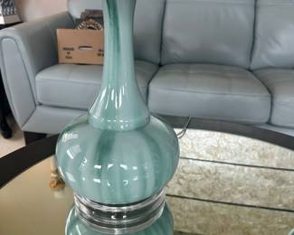 #36 - $110 - Glass Murano style pair of lamps 16Wx29H