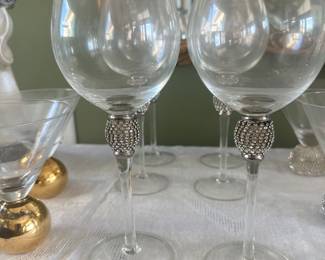 #108 - $120 - 18 - Jeweled bottom crystal glasses. 6 -high ball, 6 wine, 6 martini