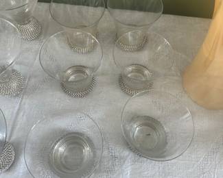 #108 - $120 - 18 - Jeweled bottom crystal glasses. 6 -high ball, 6 wine, 6 martini