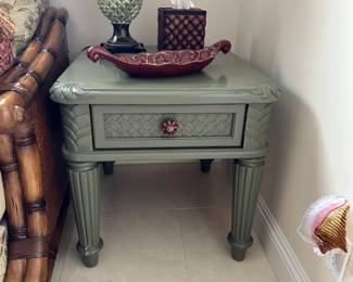 #2 - $200 - Two green side tables with single drawers 24Wx28Dx24H