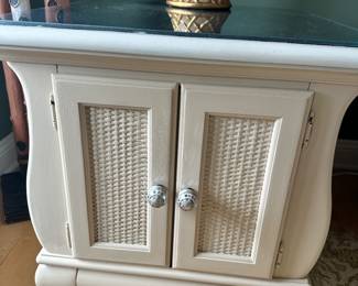 #19 - $200 - Pair of side tables with weaved wicker 26w x28d x 26h with glass tops
