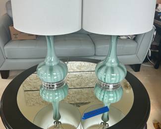 #36 - $110 - Glass Murano style pair of lamps 16Wx29H