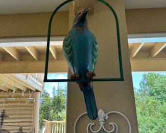 #92 - $80 - Parrot on swing paper mache painted 31H