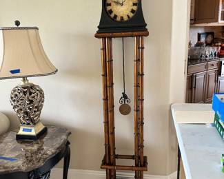 #45 - $160 - Monkey/Elephant bamboo look standing clock 17x9x75- real heavy - battery operated