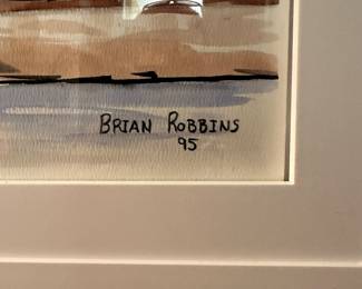 #85 - $100 - Bahamas house by water signed Brian Robbins 28x22