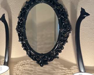 #58 - $180 - Black painted antique vanity with mirror detached 36Wx18Dx 63H