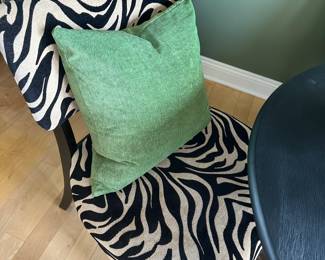 #14 - $350 - Zebra & black dinette table drop leaf table 42 round x 30h - chairs - 26w x 23d x 24h