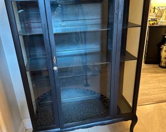 #57 - $200 -Black curio wood cabinet 40Wx16Dx58H