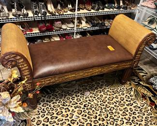 #119 - $100 - Wicker and faux leather bench