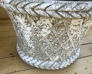 #96 - $100 - Round planter cement basketweave 24x17