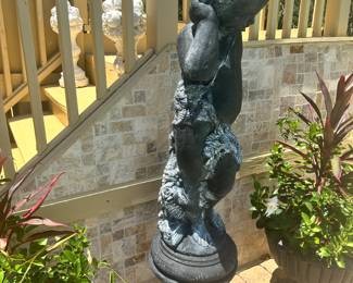#103 - $250 - Cherub black concrete figure 16Dx58H - small damage base