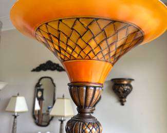 #49 - $70 - Floor lamp bamboo style 15Wx71T - plastic bowl