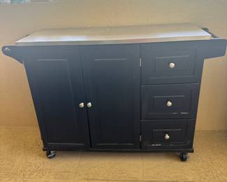 #87 - $160 - Black kitchen island steel top 54Wx17Dx36H