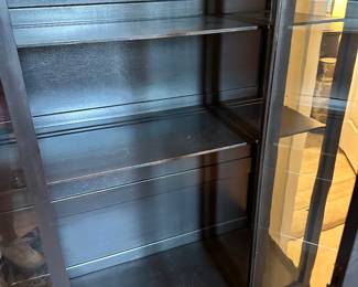 #57 - $200 -Black curio wood cabinet 40Wx16Dx58H