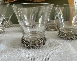 #108 - $120 - 18 - Jeweled bottom crystal glasses. 6 -high ball, 6 wine, 6 martini
