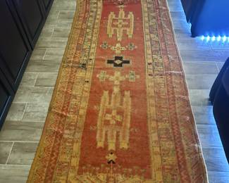 #66 - $250 - Orange tribal handmade rug 8x3.5