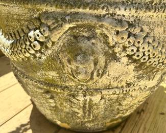 #98 - $80 - Cement Planter lion face 21Dx15H (left)