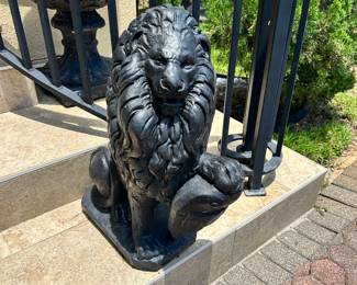 #51 - $300 - Pair of cement black lions 27x10