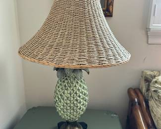 #3 - $80 - 2 Pineapple Lamps with Wicker shade 16x29