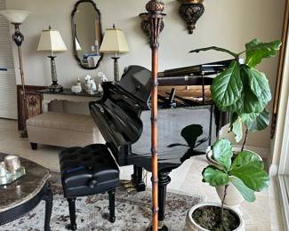 #49 - $70 - Floor lamp bamboo style 15Wx71T - plastic bowl