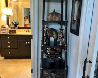 #9 - $140 - Chinoiserie shelf black & gold 18Wx18Dx70H