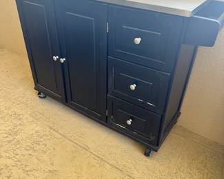 #87 - $160 - Black kitchen island steel top 54Wx17Dx36H
