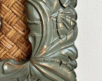 #8 - $100 - Green wicker wood painted mirror 48Wx38H