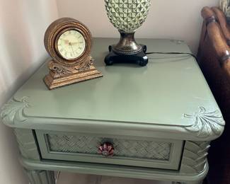 #2 - $200 - Two green side tables with single drawers 24Wx28Dx24H