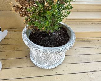 #96 - $100 - Round planter cement basketweave 24x17